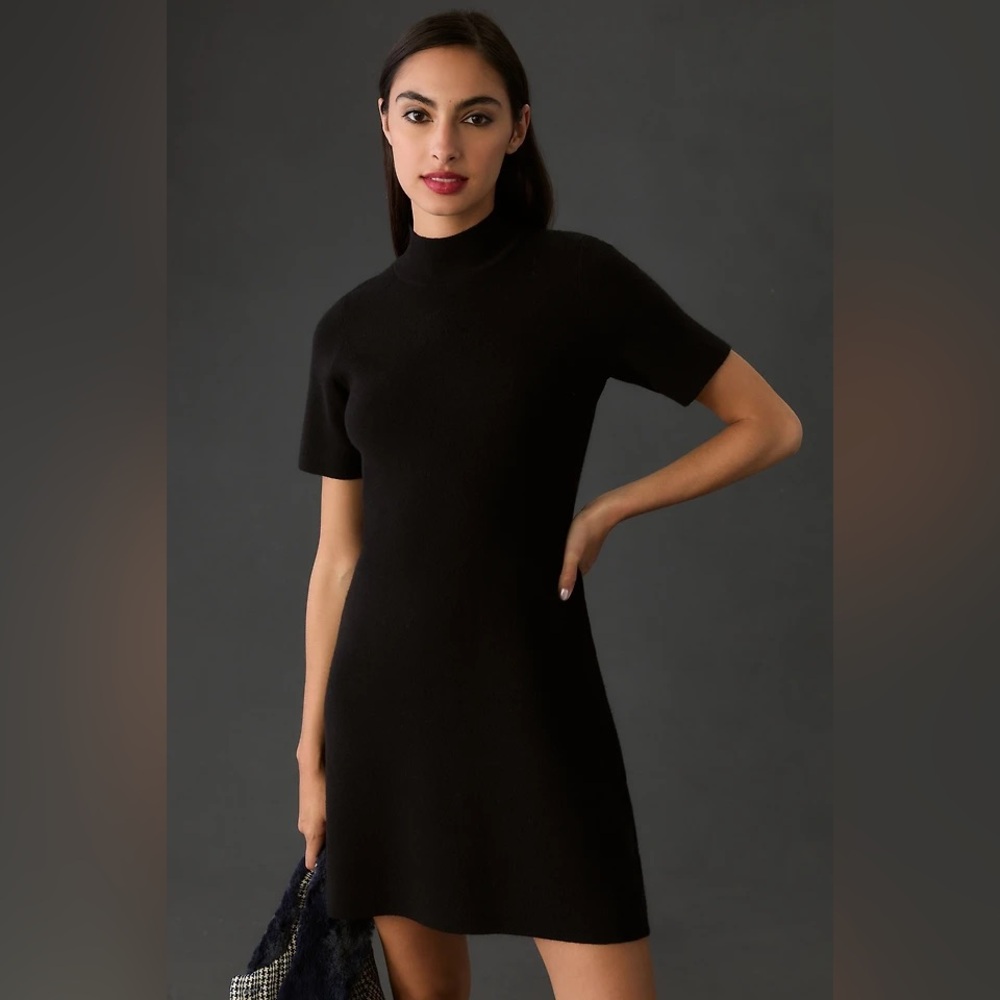 Anthropologie Black Mini Dress with Mock Neck